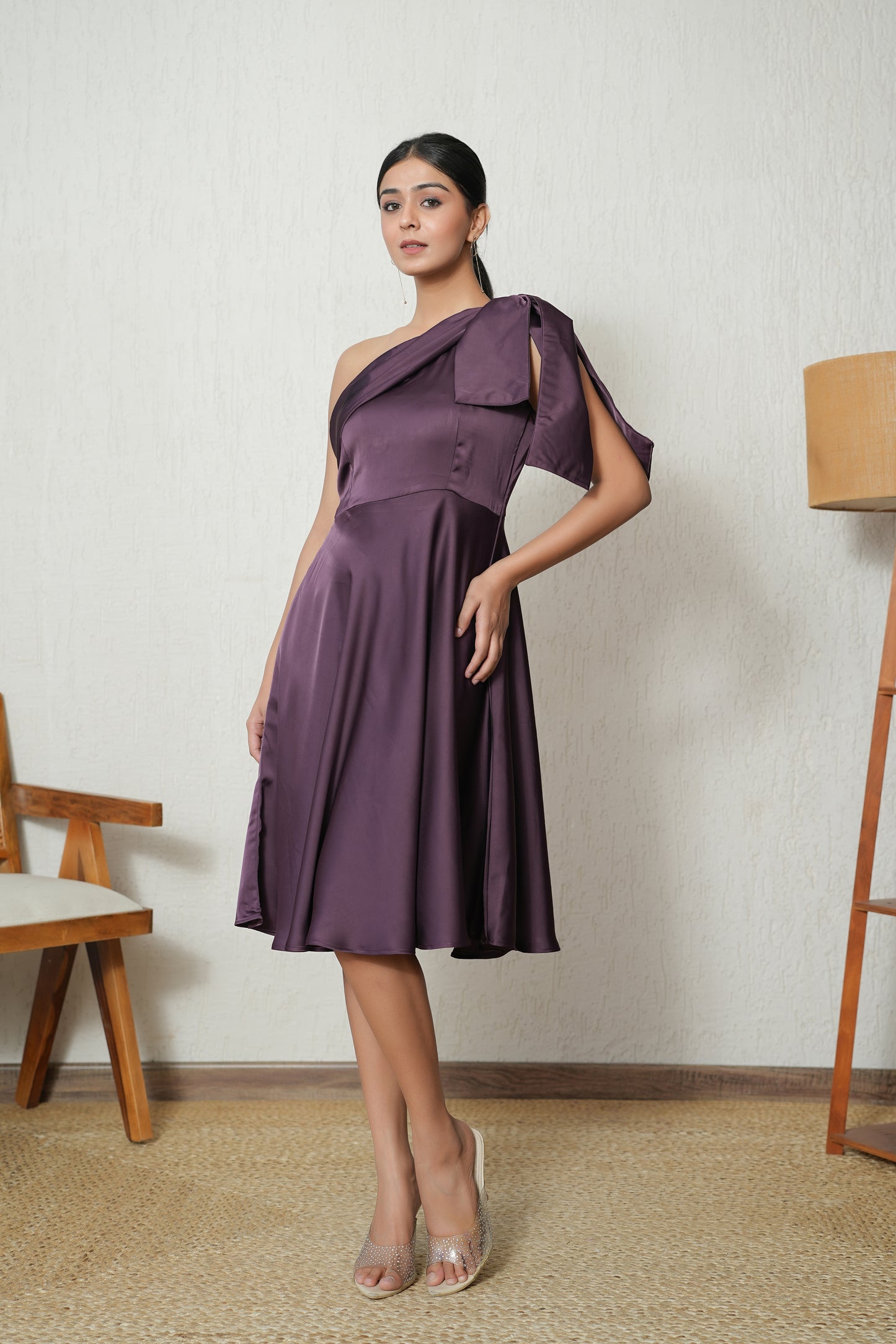 One-Shoulder Satin Midi Dress