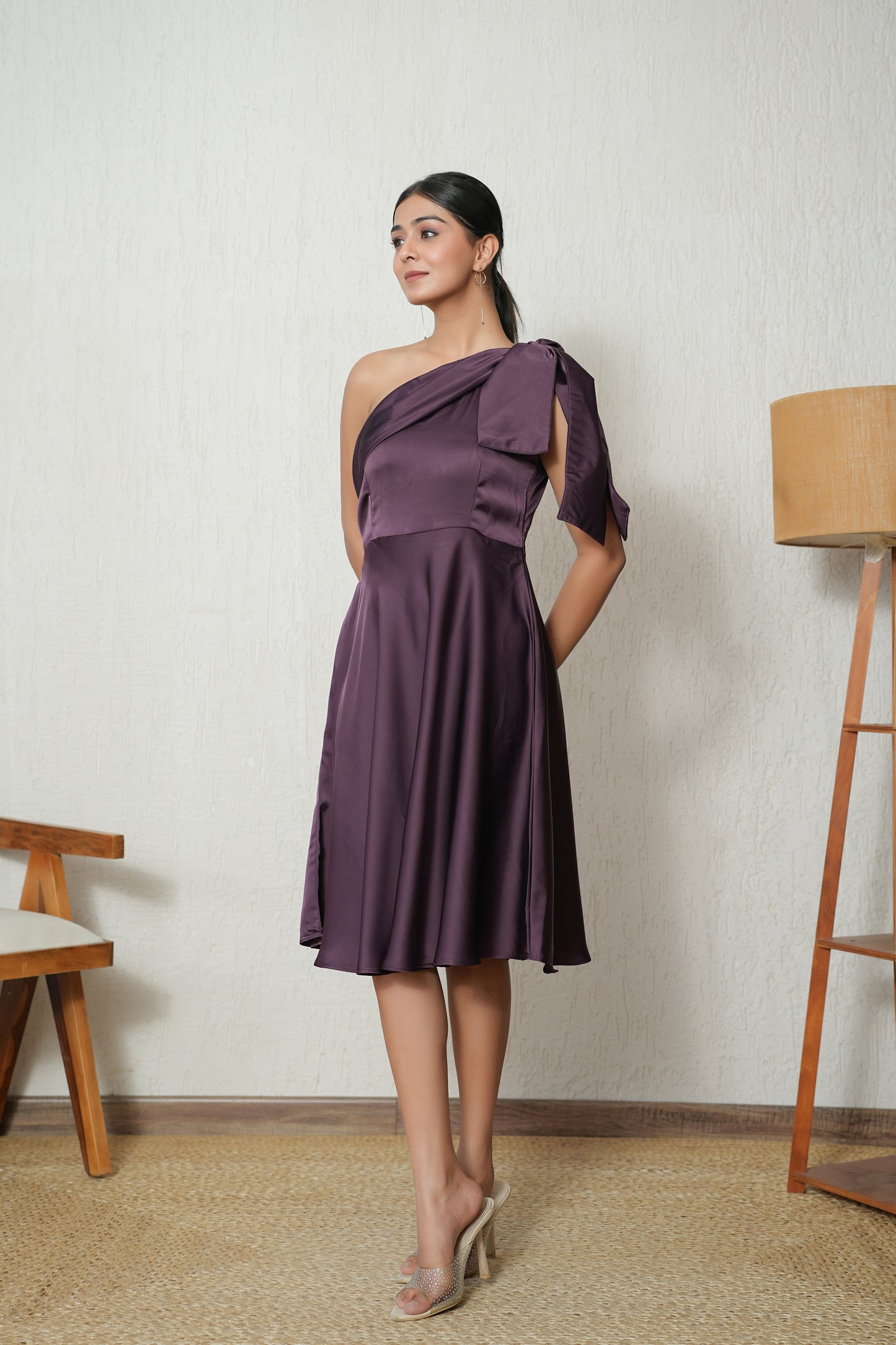 One-Shoulder Satin Midi Dress
