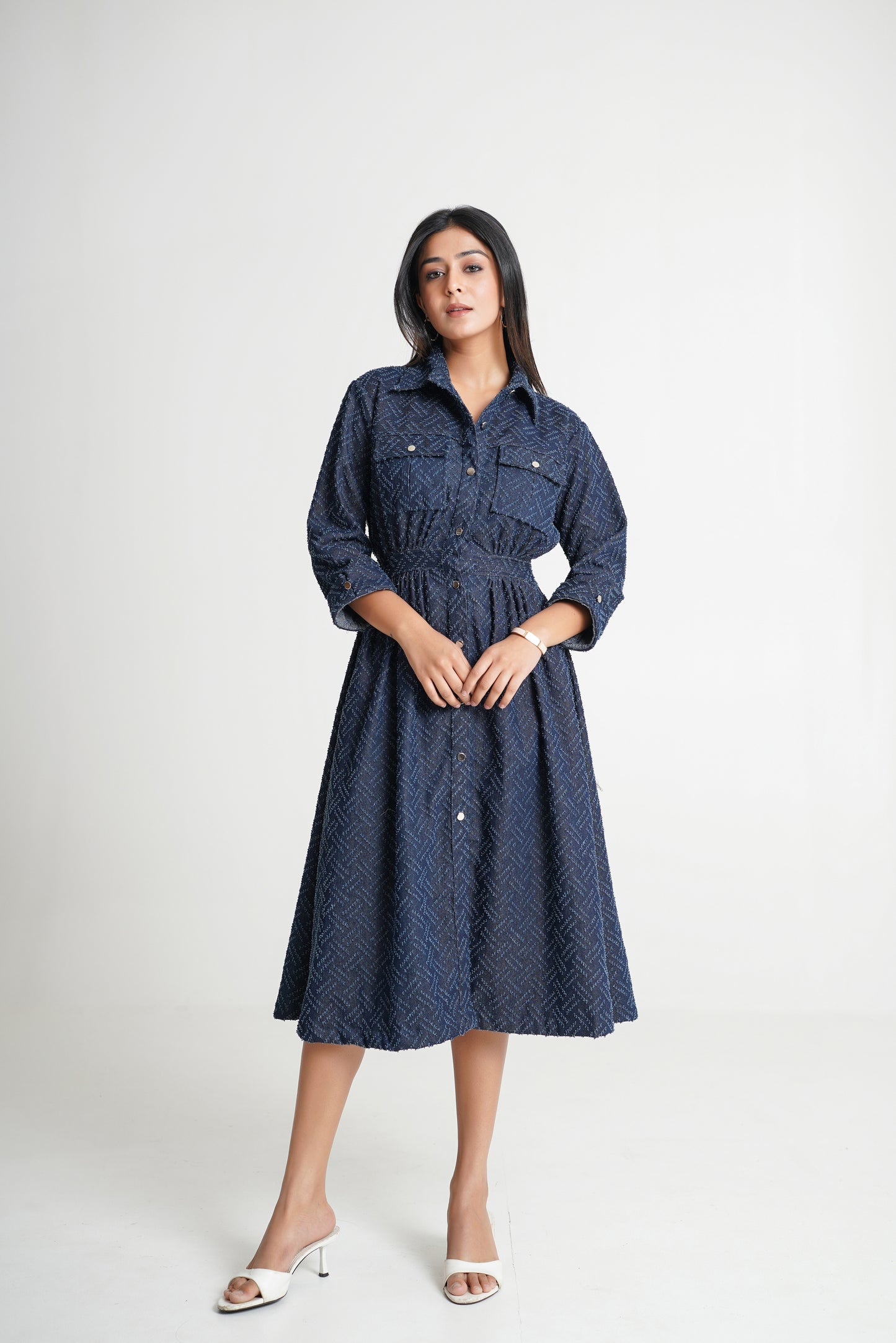 Textured Denim Midi Dress