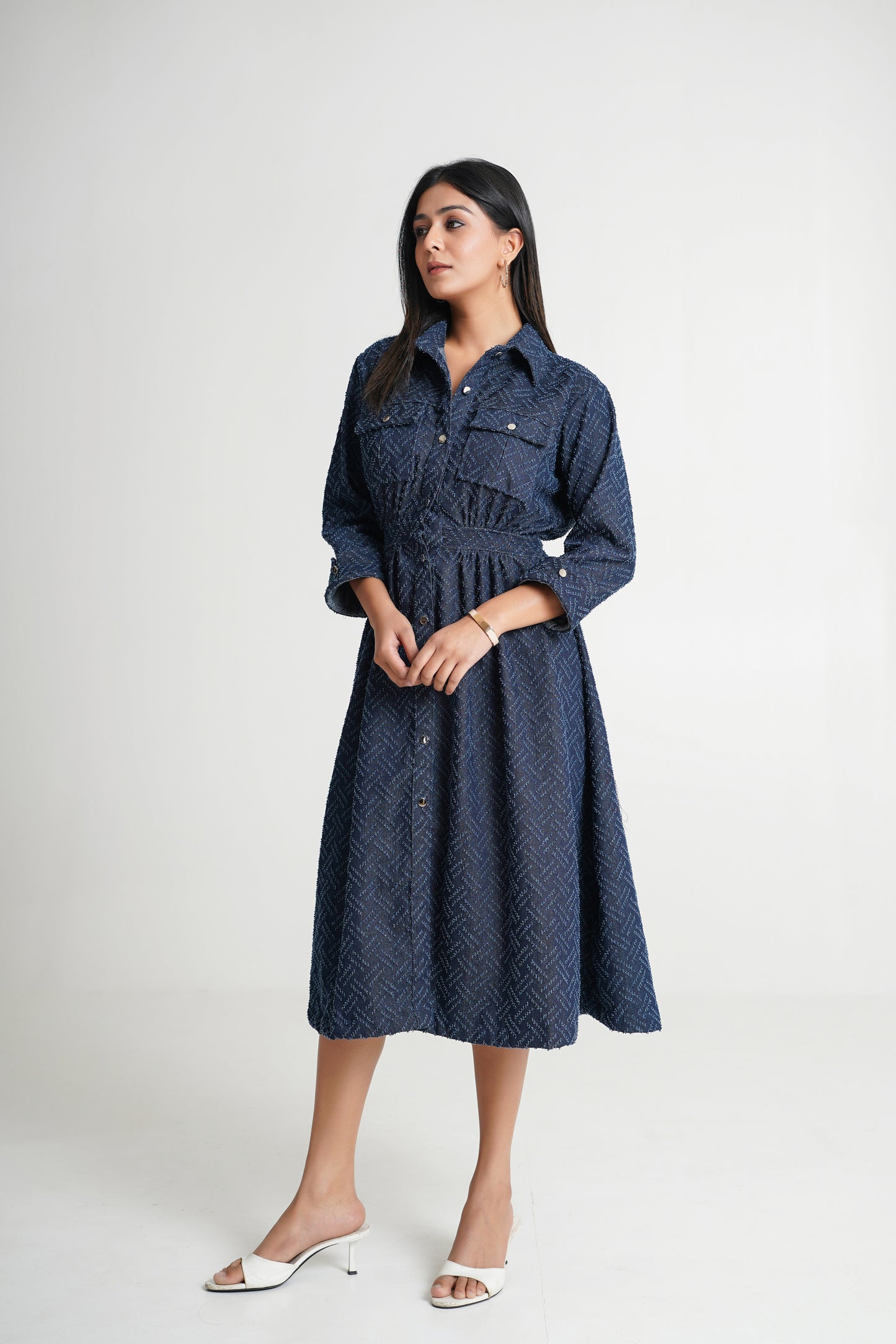 Textured Denim Midi Dress