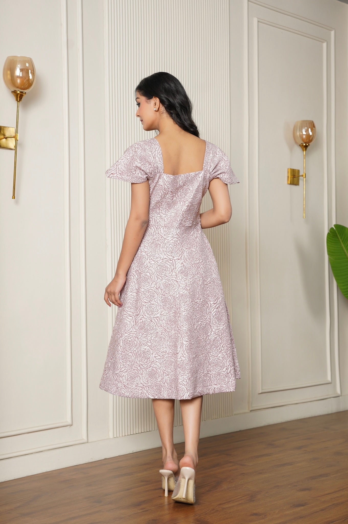 Blush Pink Floral Jacquard Dress