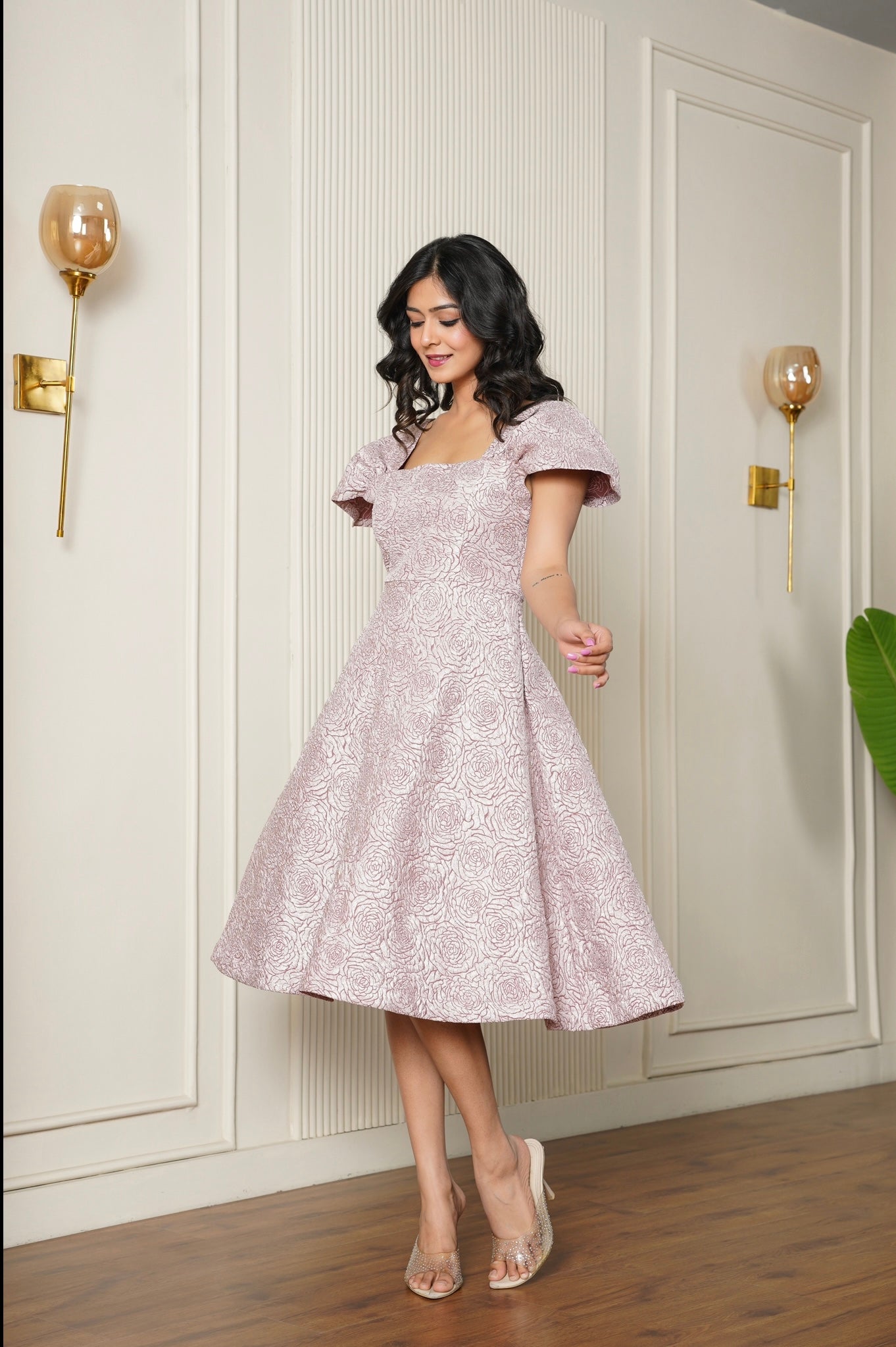 Blush Pink Floral Jacquard Dress