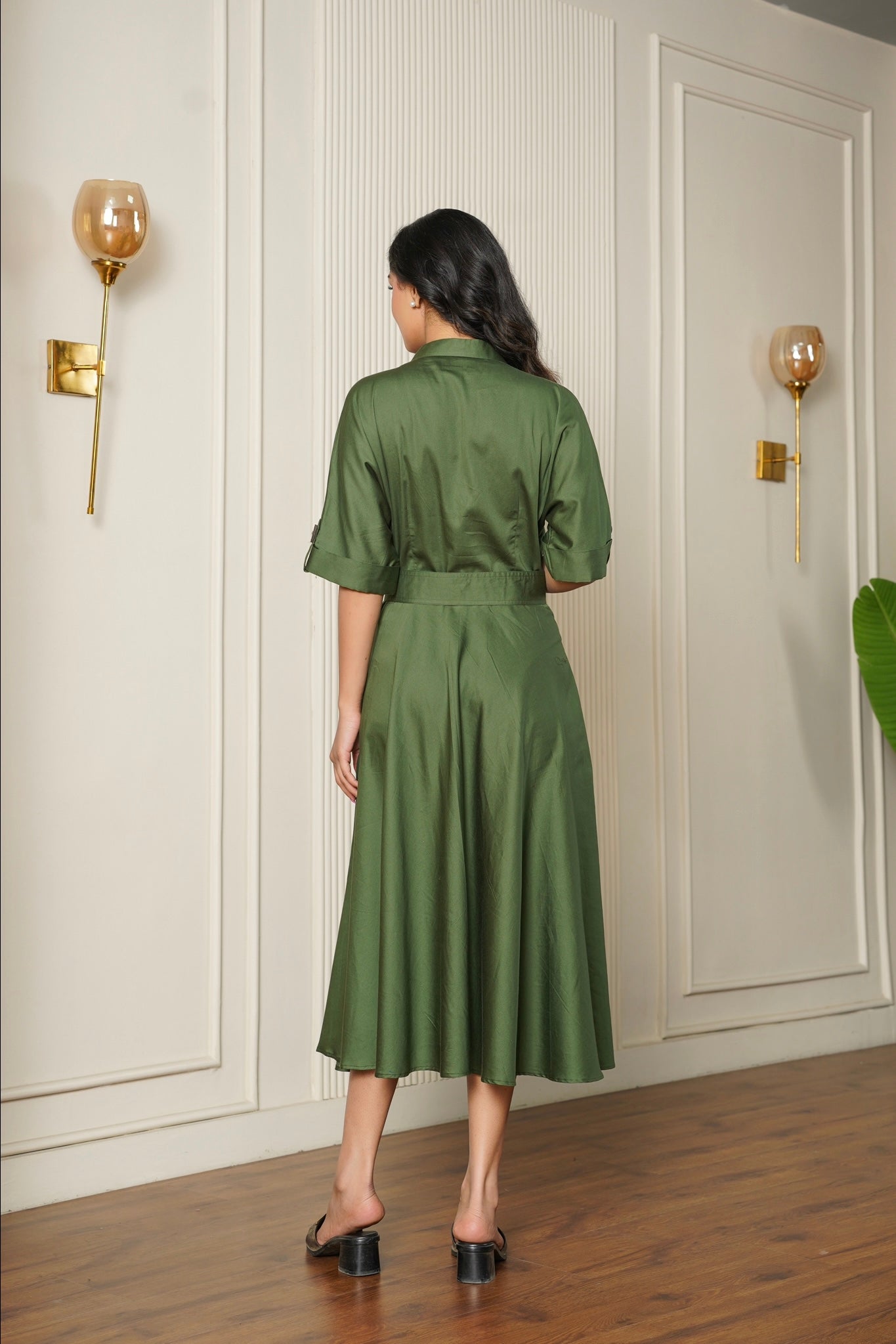 Olive Green Wrap Midi Dress