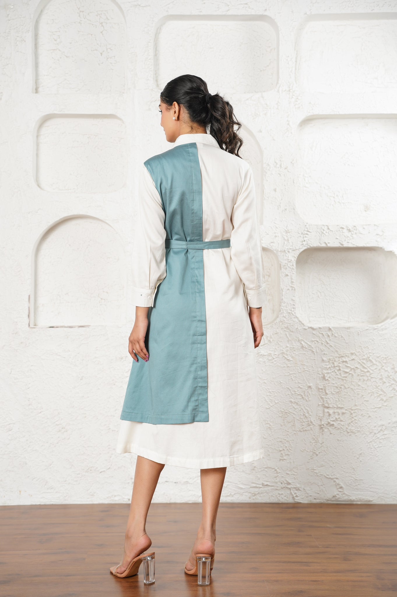 Dual-Tone Wrap Shirt Dress