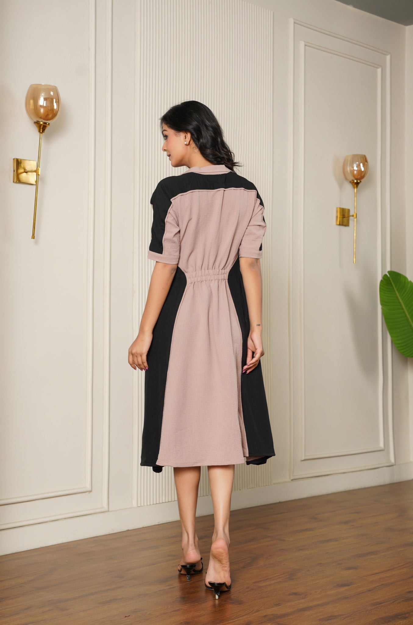 Dual-Tone Midi Dress