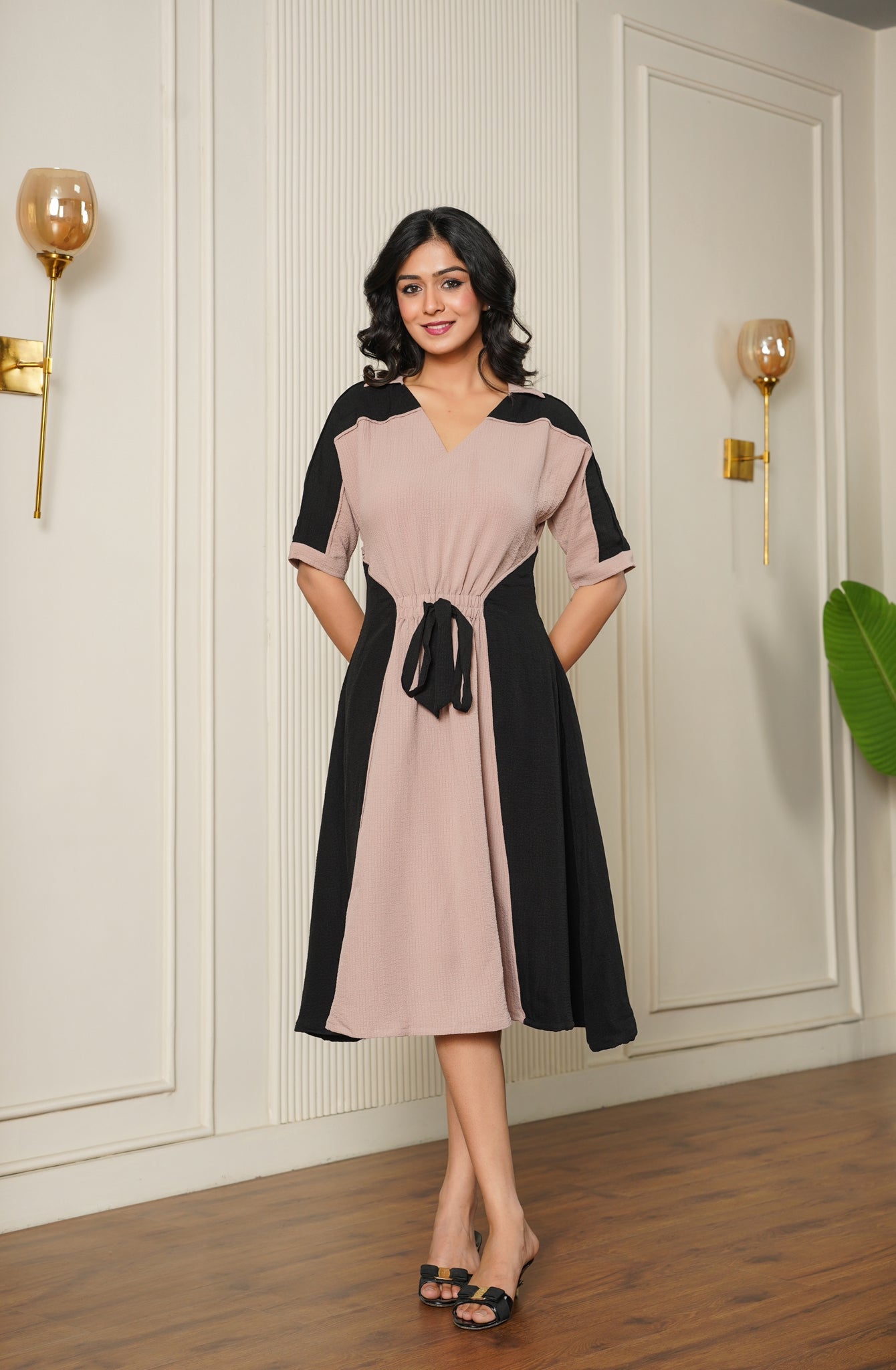 Dual-Tone Midi Dress