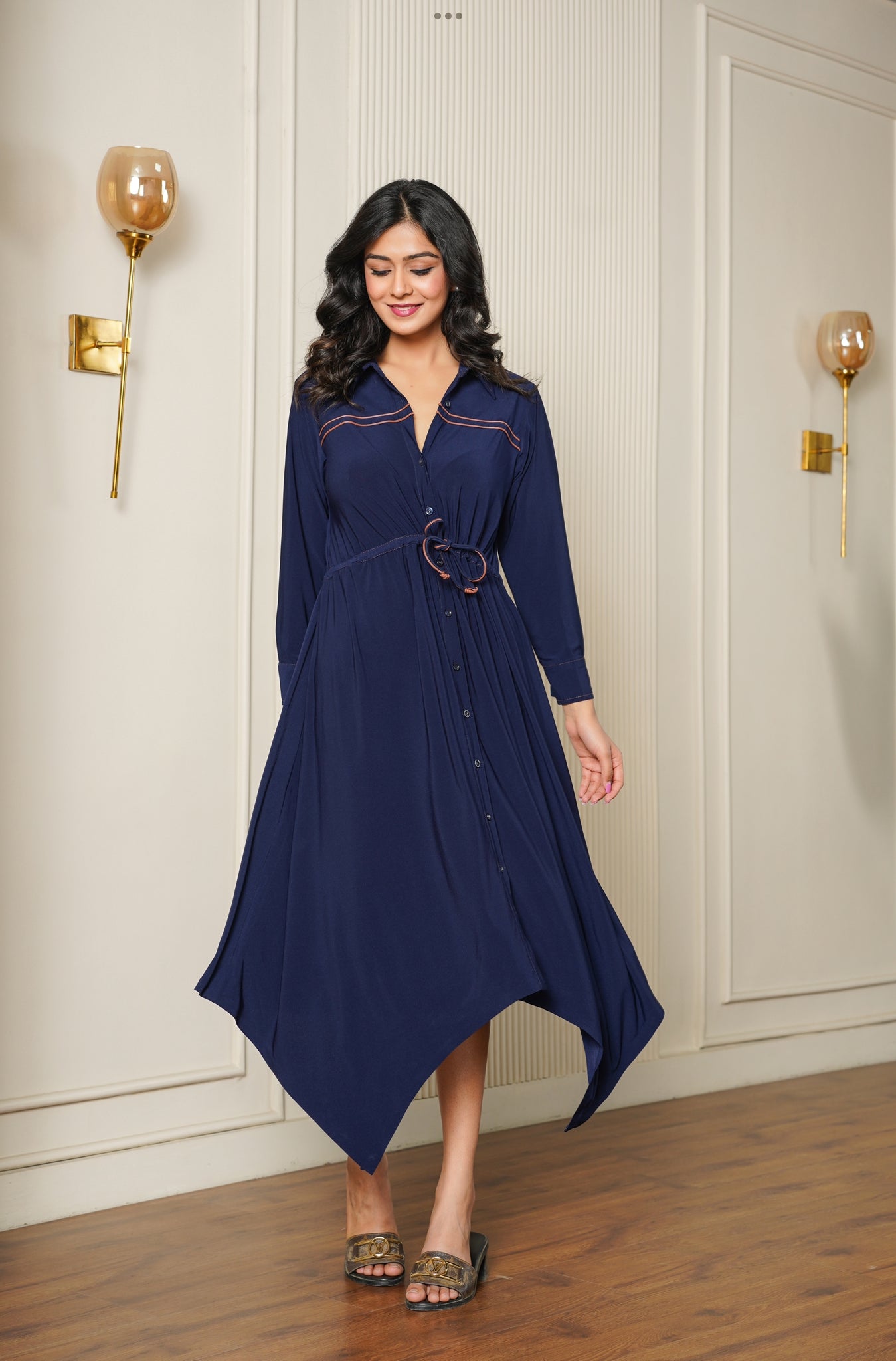 Navy blue Handkerchief-Hem Shirt Dress