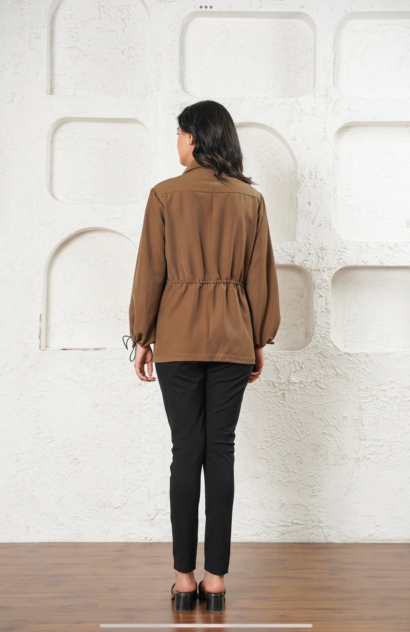 Casual Brown Zip-Up Shirt