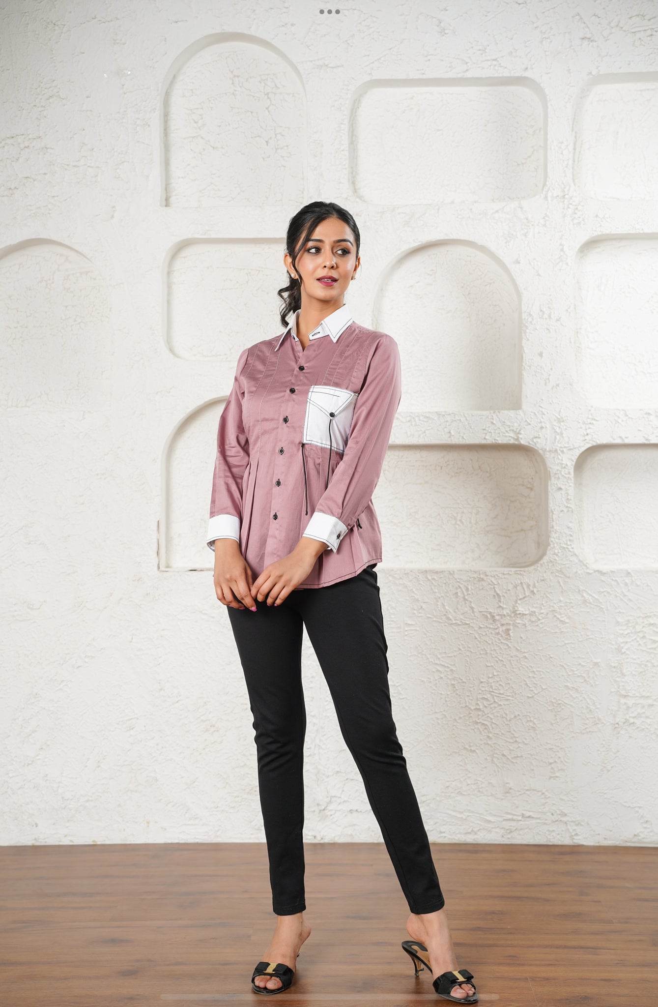 Contrast-Stitch Mauve Shirt