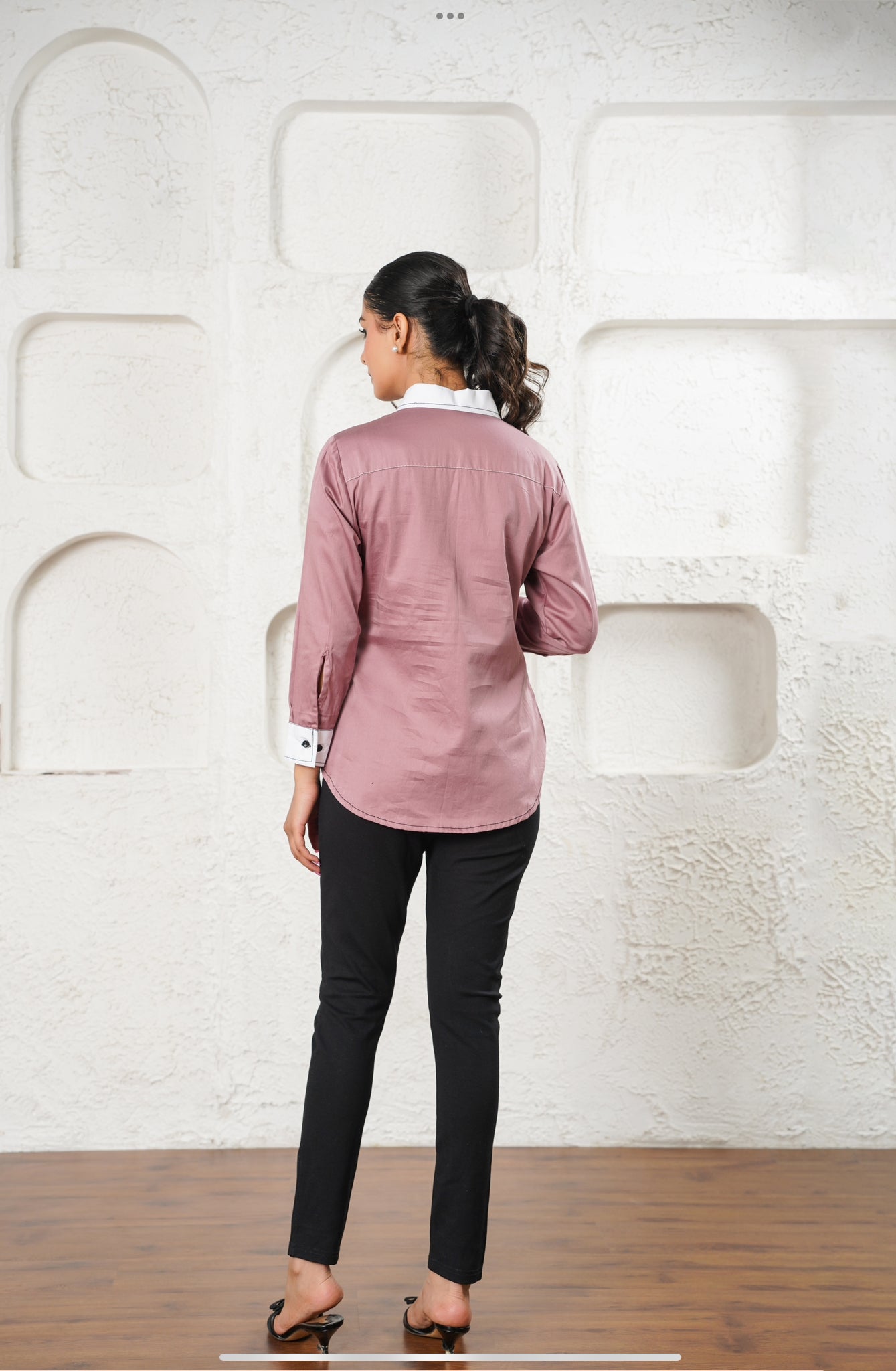 Contrast-Stitch Mauve Shirt