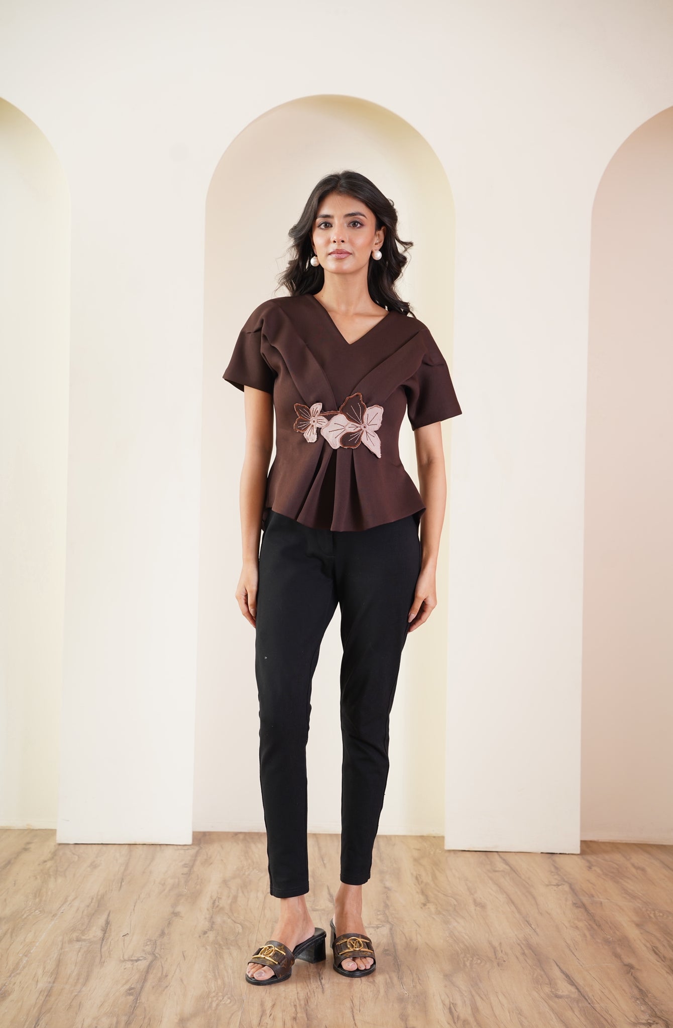 Cocoa Brown Peplum Top