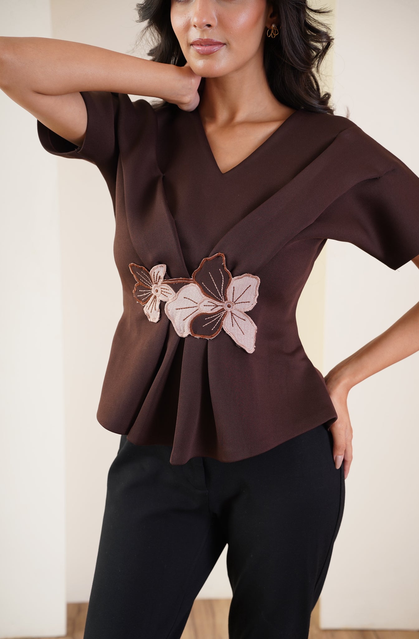 Cocoa Brown Peplum Top