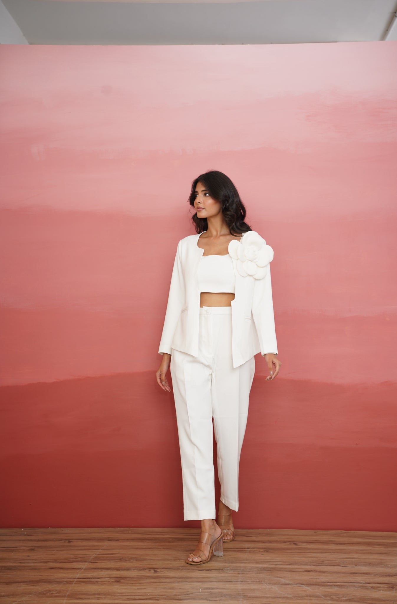 White Structured Pantsuit with Statement Blazer