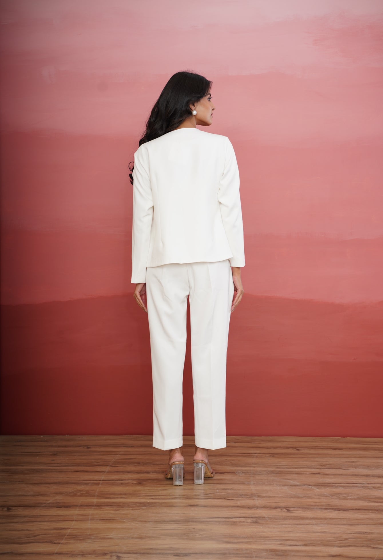 White Structured Pantsuit with Statement Blazer