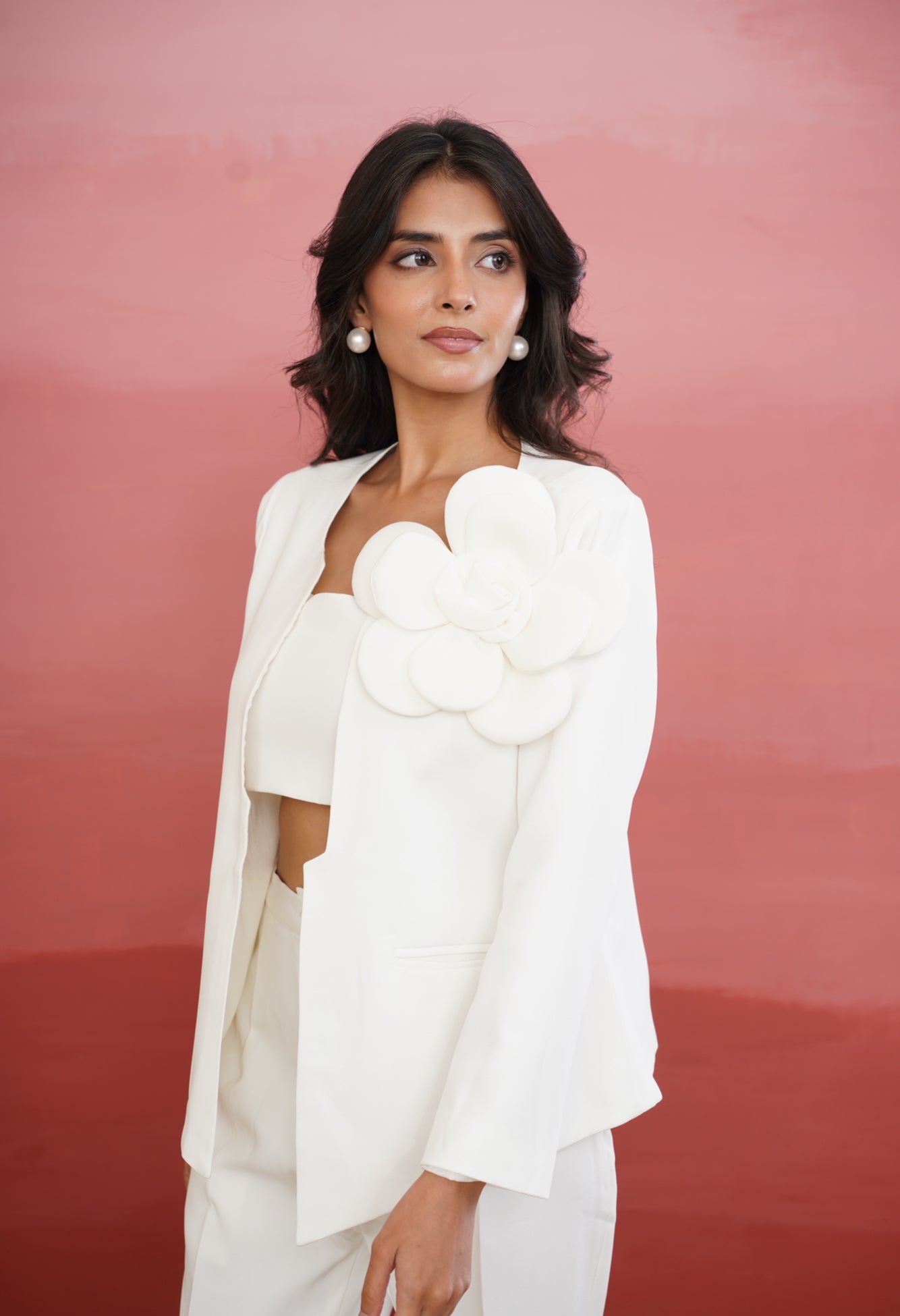 White Structured Pantsuit with Statement Blazer