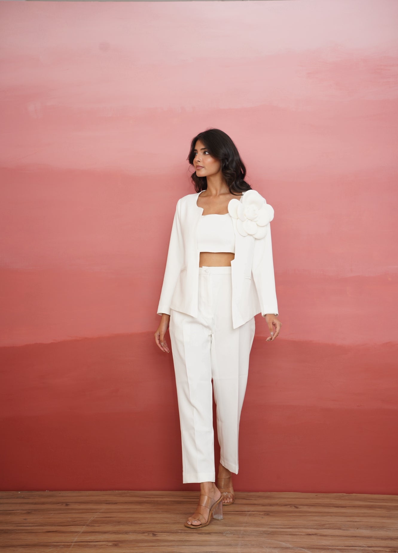 White Structured Pantsuit with Statement Blazer
