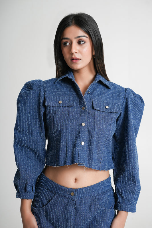 Textured Denim Blue Co-Ord Set