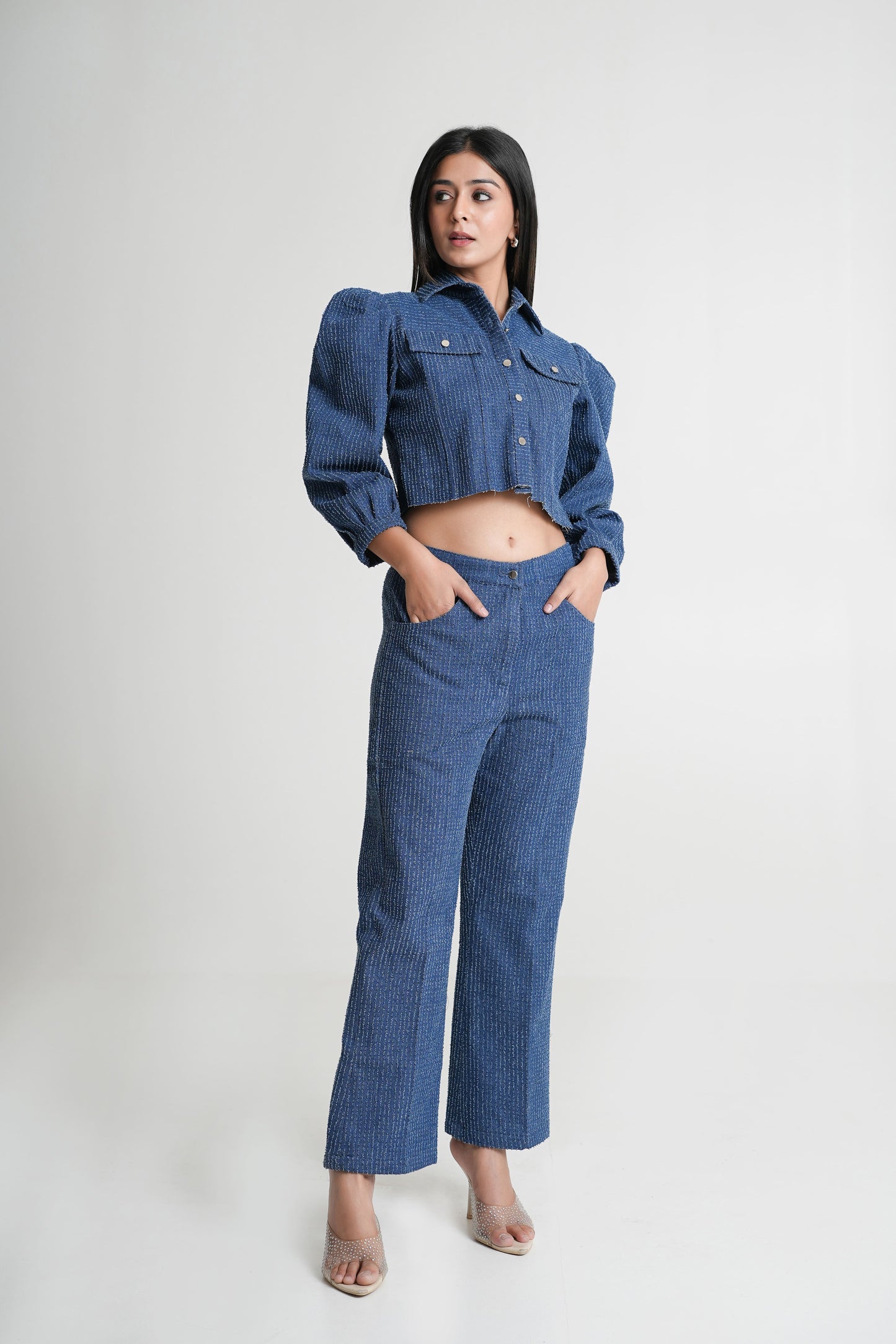 Textured Denim Blue Co-Ord Set