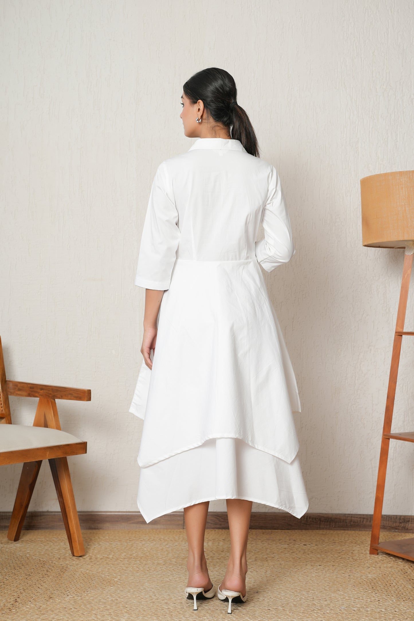 White Handkerchief-Hem Shirt Dress