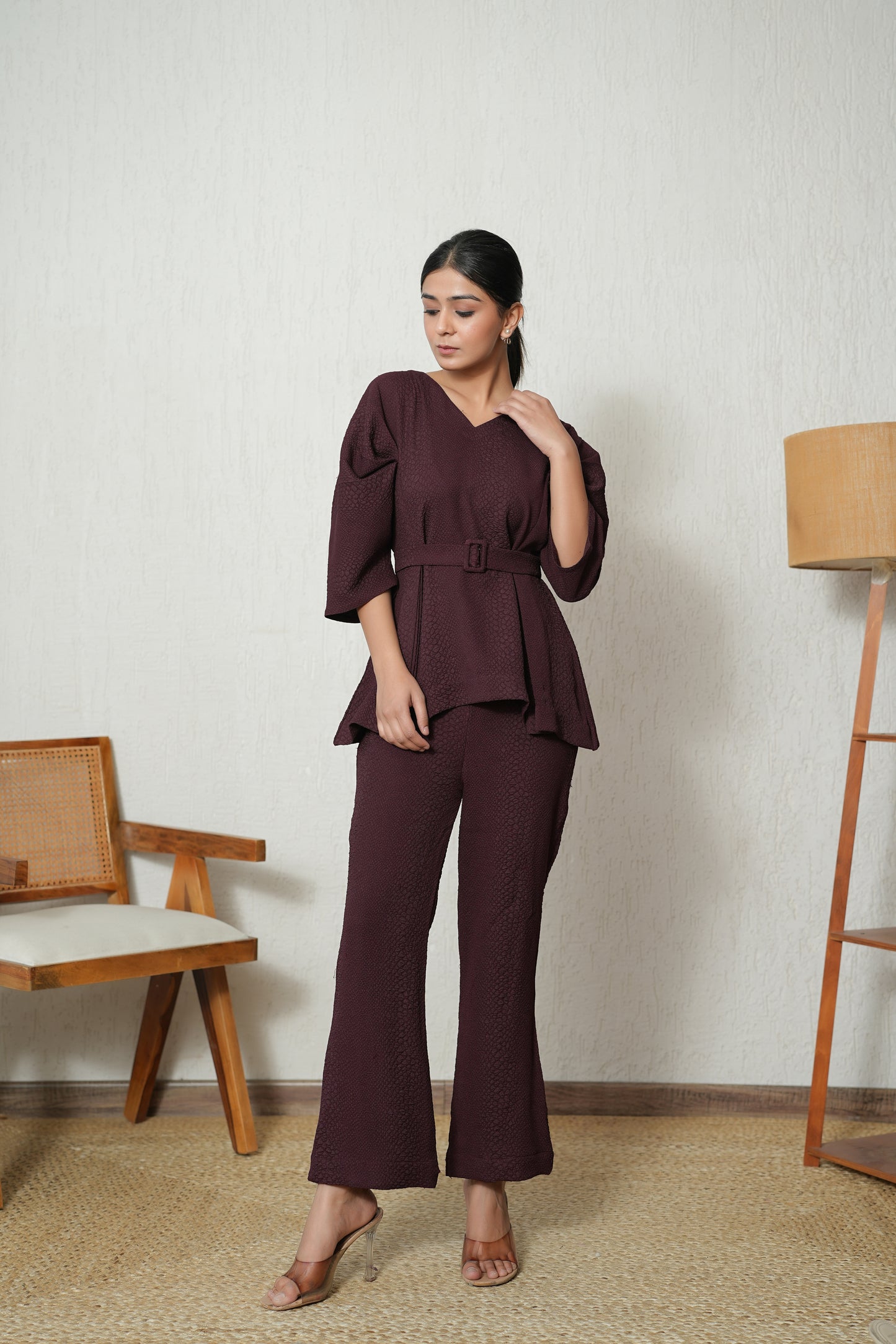 Belted Burgundy Co-Ord Set