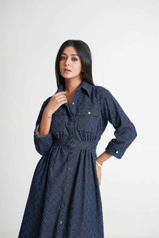 Textured Denim Midi Dress