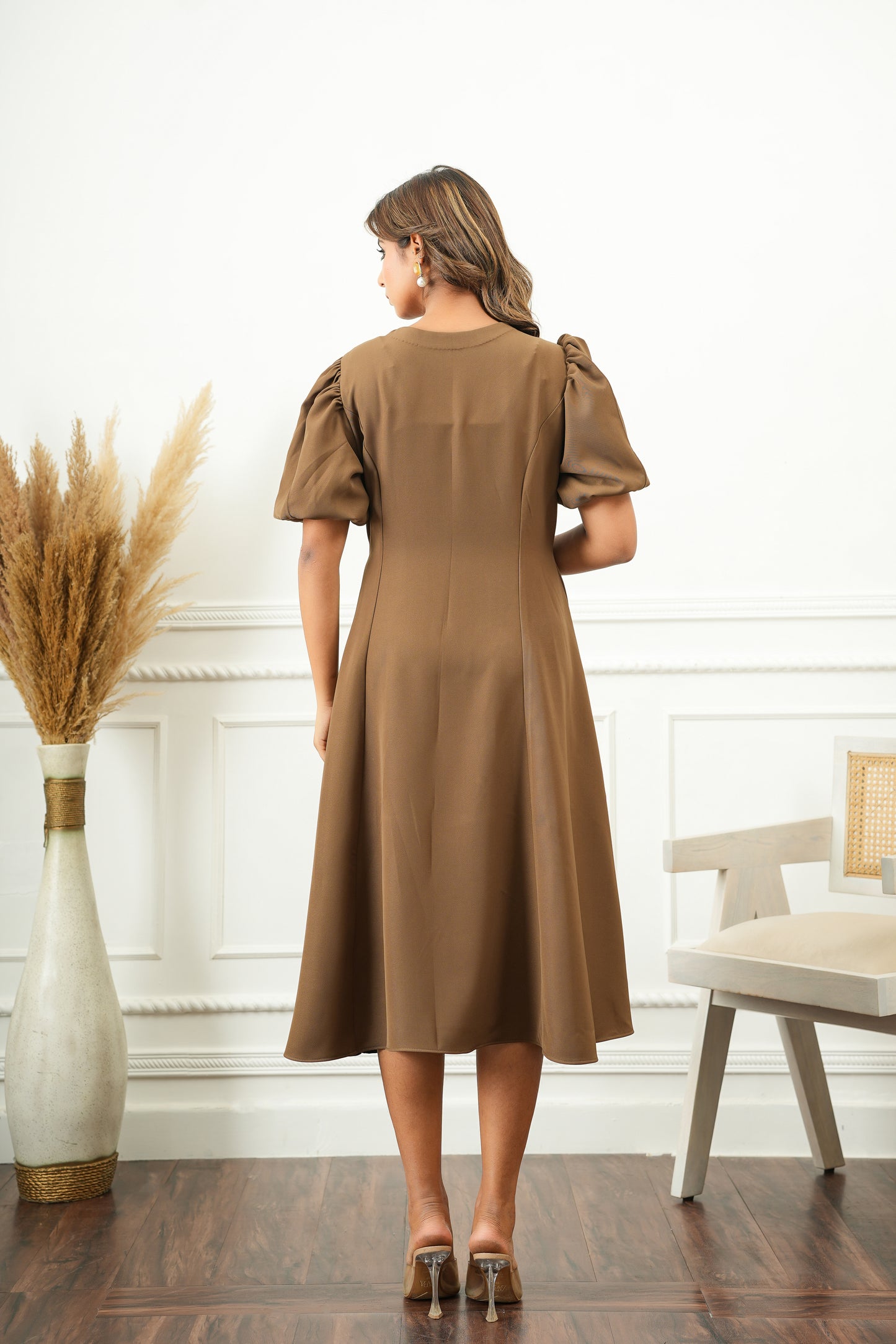 Classic Brown Midi Dress