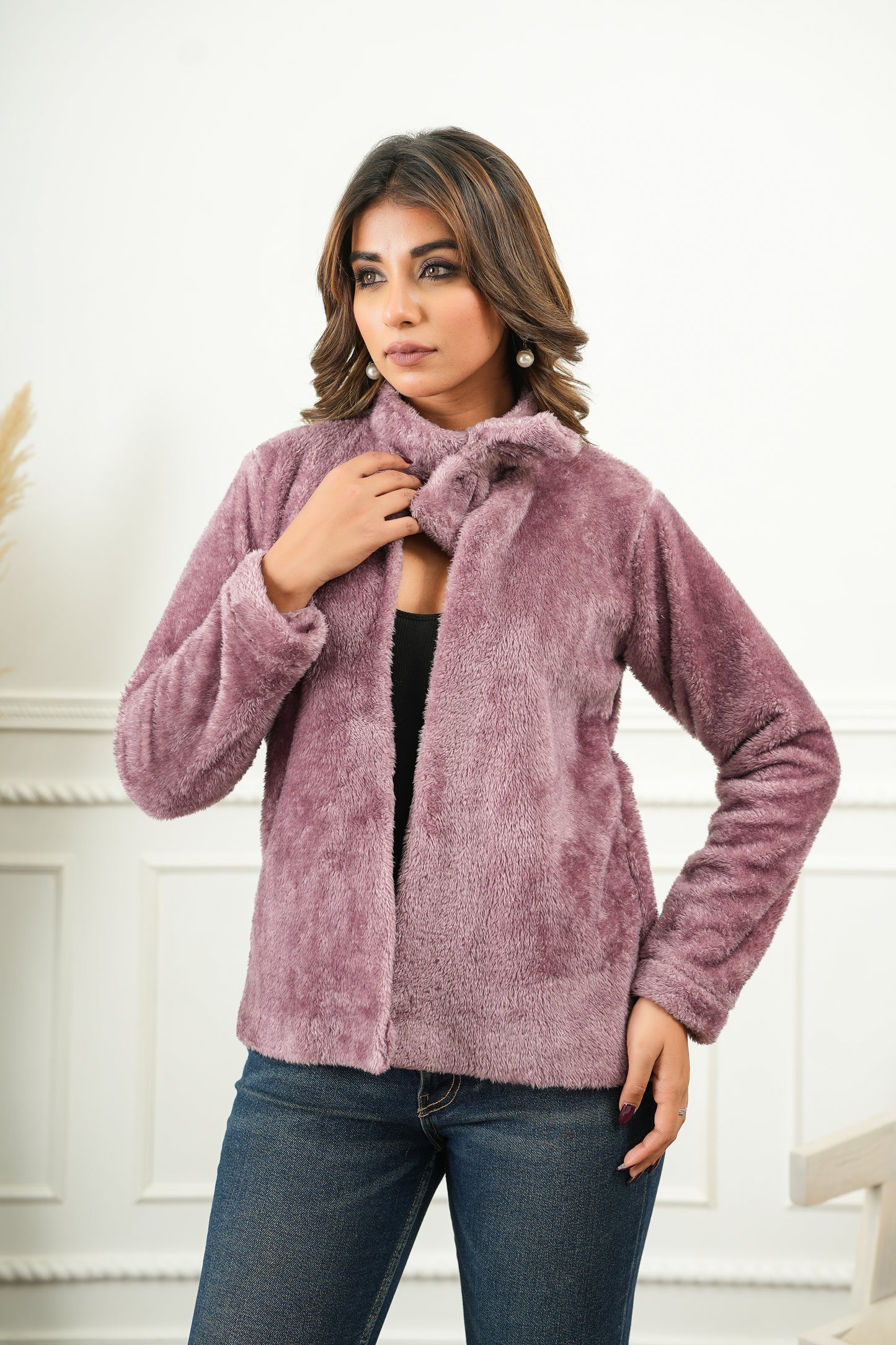 Elegant Mauve Faux Fur Top