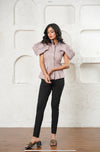 Textured Mauve Puff-Sleeve Shirt