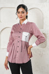 Contrast-Stitch Mauve Shirt