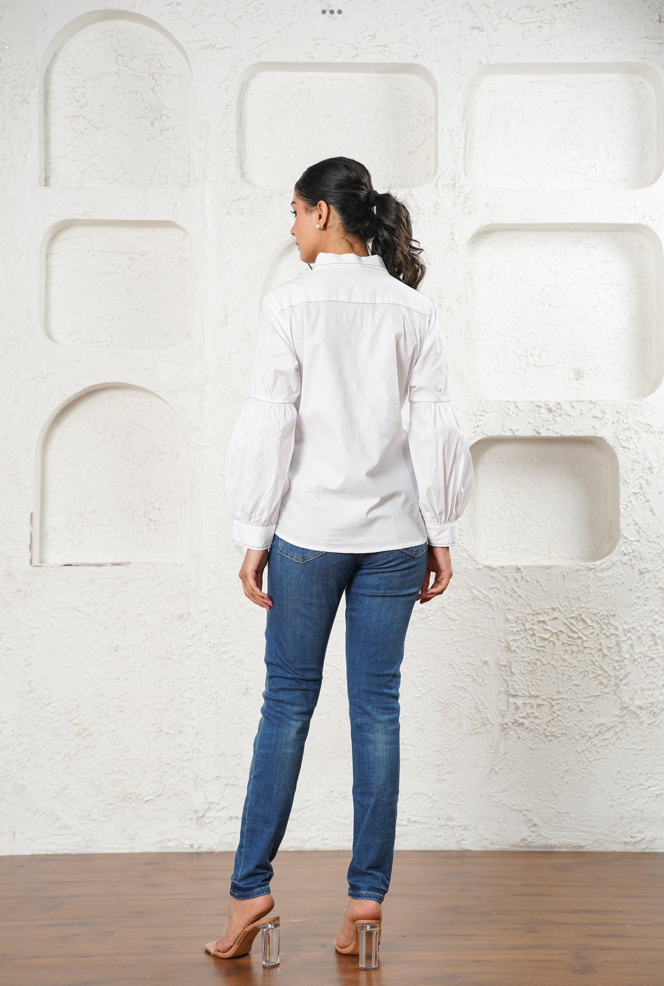 White Button-Down Shirt with Embroidered Detail