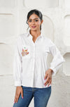 White Button-Down Shirt with Embroidered Detail