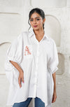 Oversized White Shirt with Embroidered Pocket