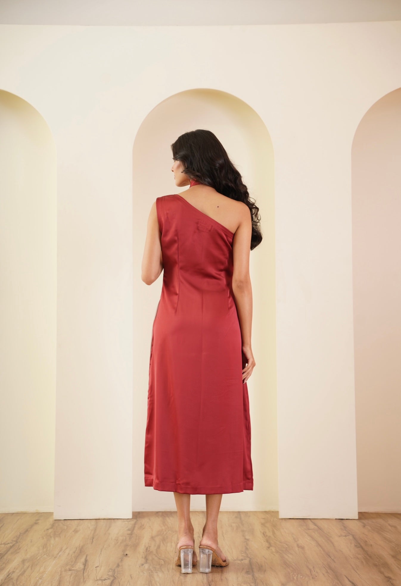 Dual-Tone Tie-Up Midi Dress