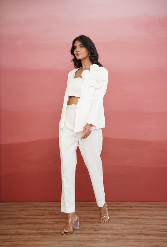 White Structured Pantsuit with Statement Blazer