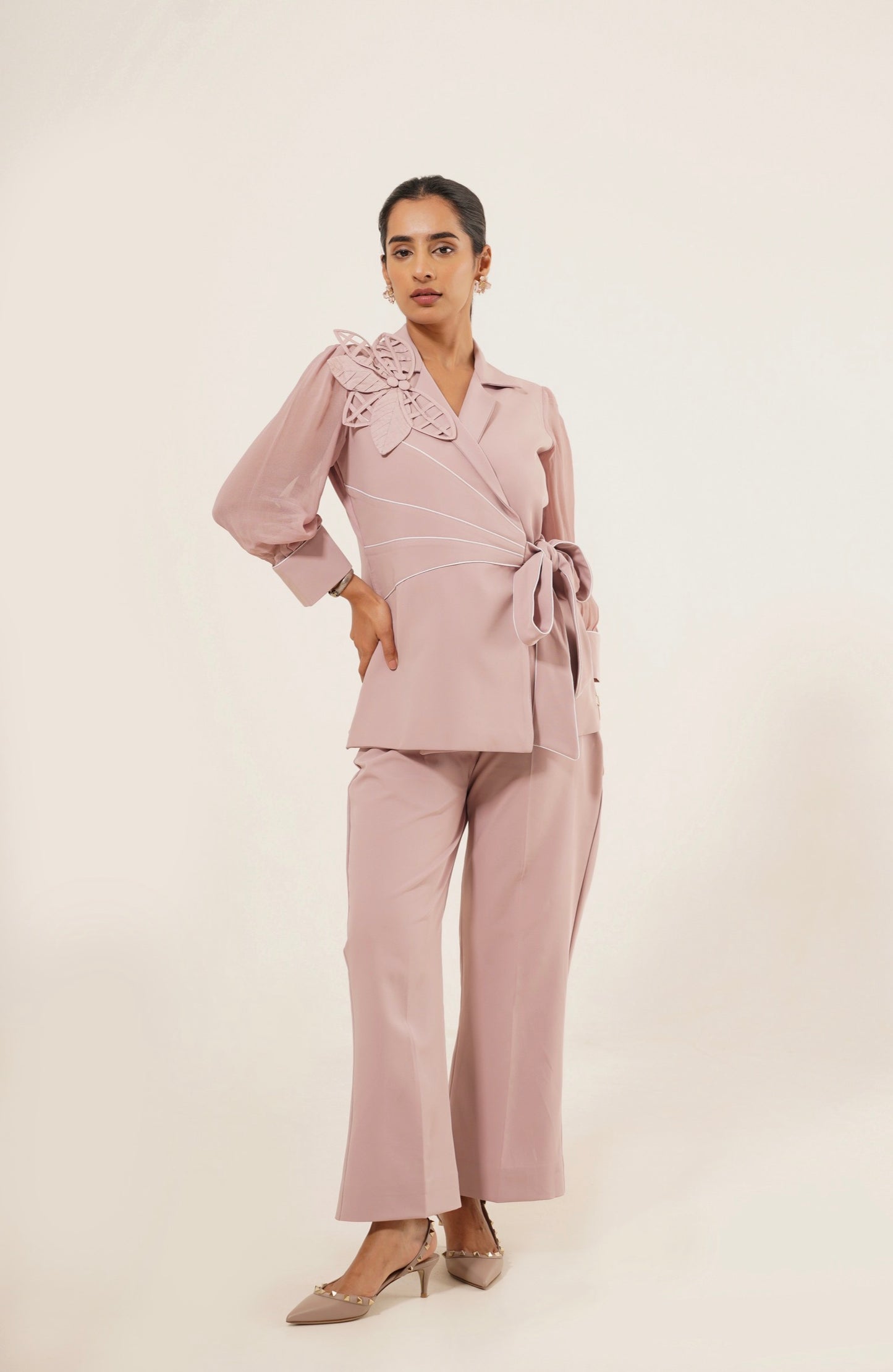 Blush Pink Wrap Tie-Up Co-ord Set