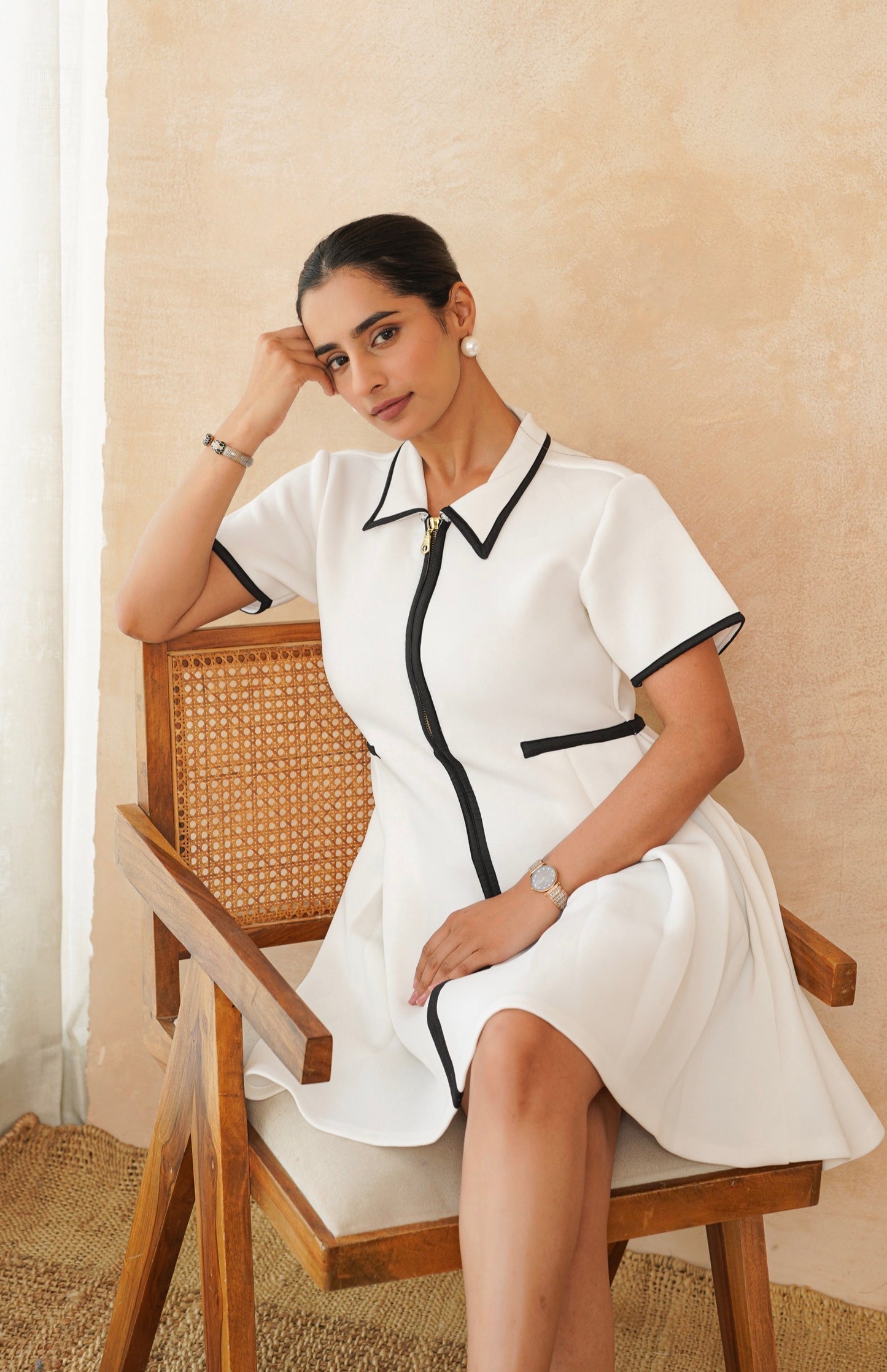 Ivory Contrast Zip Shirt Dress
