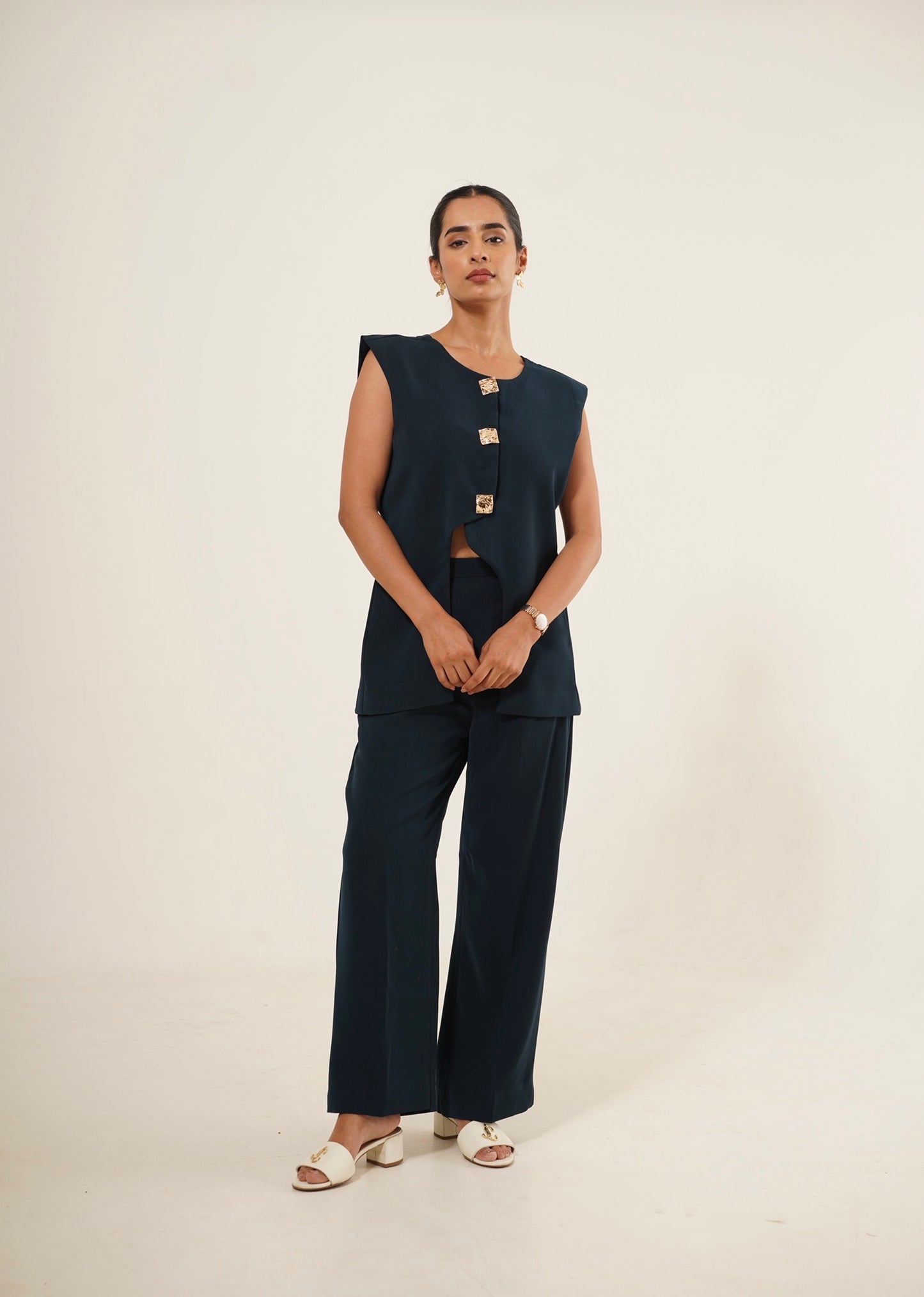 Midnight Blue Gold-Button Co-Ord Set