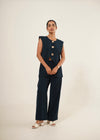Midnight Blue Gold-Button Co-Ord Set