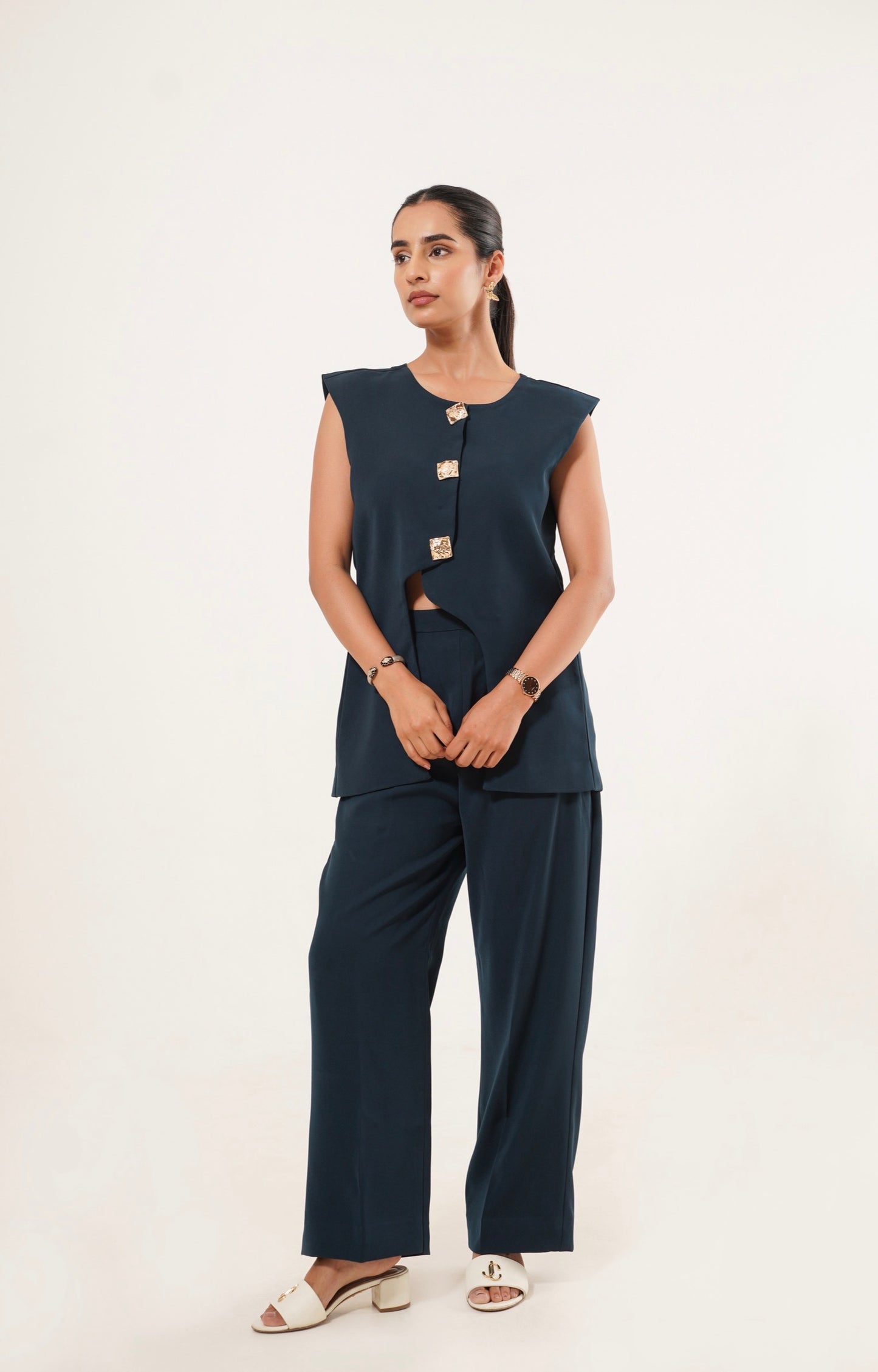 Midnight Blue Gold-Button Co-Ord Set