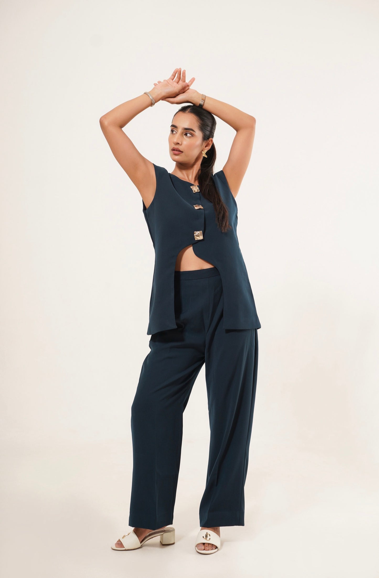 Midnight Blue Gold-Button Co-Ord Set