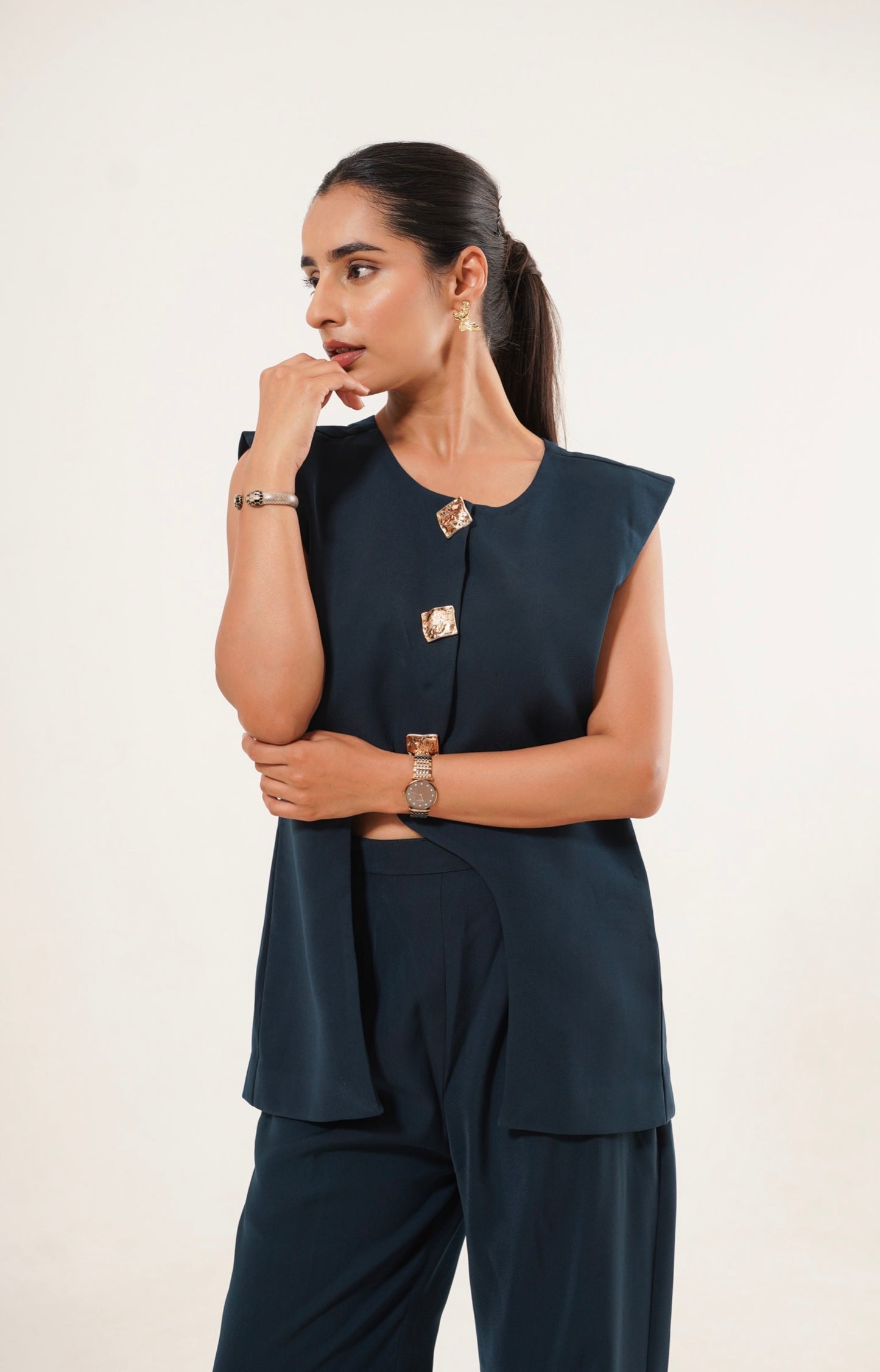 Midnight Blue Gold-Button Co-Ord Set