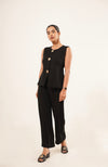Black Gold-Button Sleeveless Pantsuit