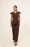 Chocolate Brown Floral Appliqué Co-Ord Set