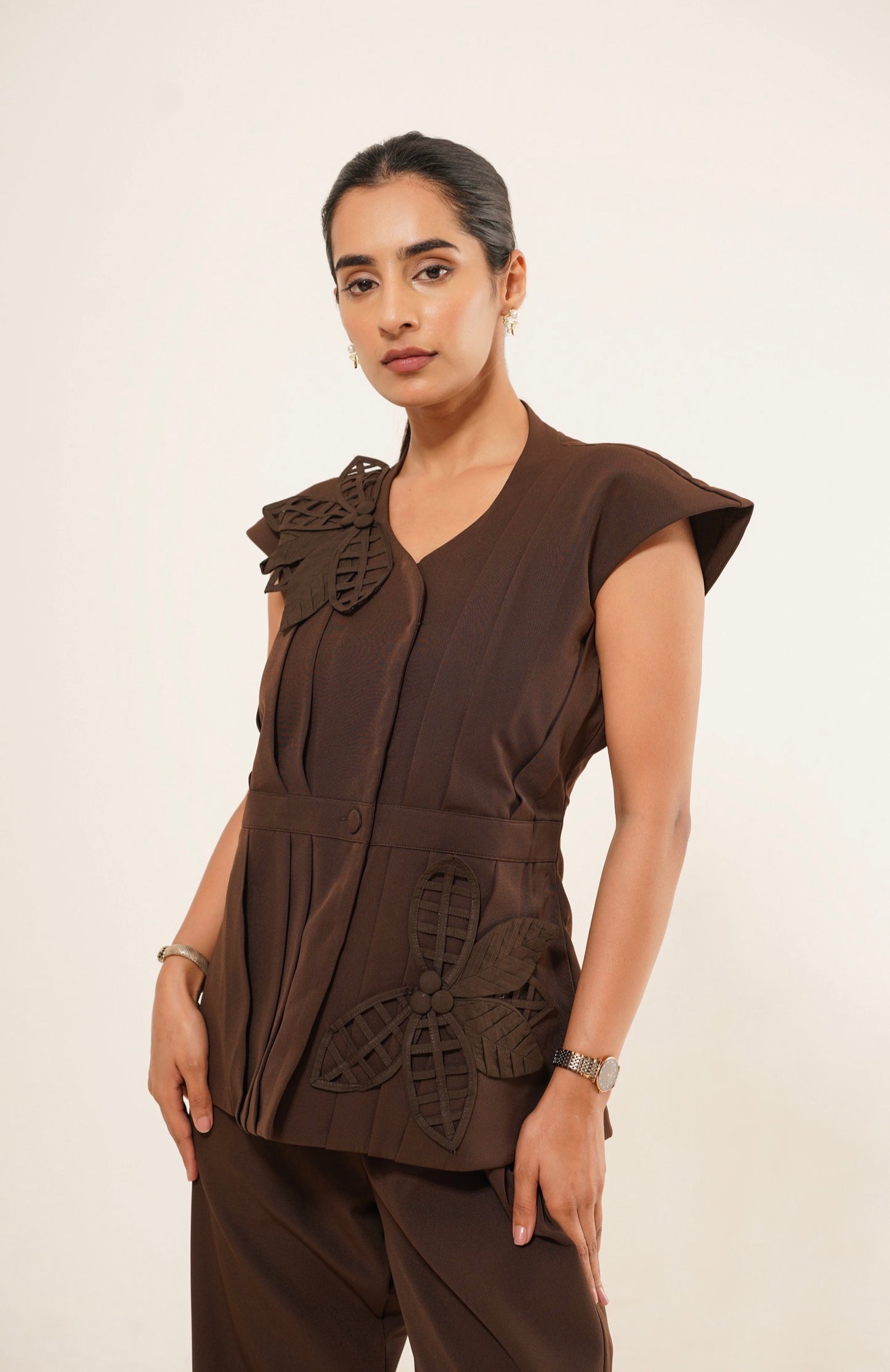 Chocolate Brown Floral Appliqué Co-Ord Set