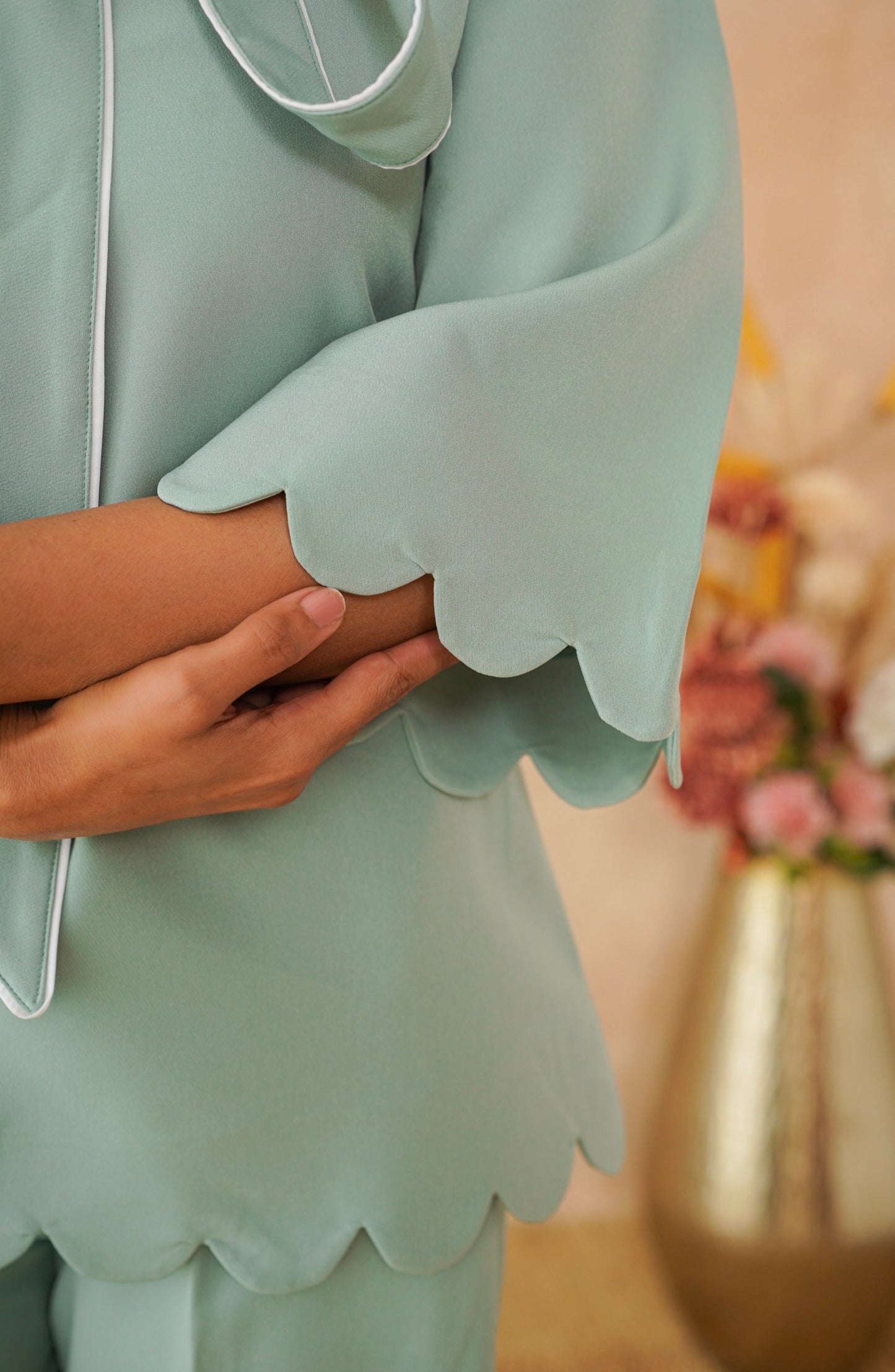 Mint Scallop Hem Tie-Up Co-Ord Set