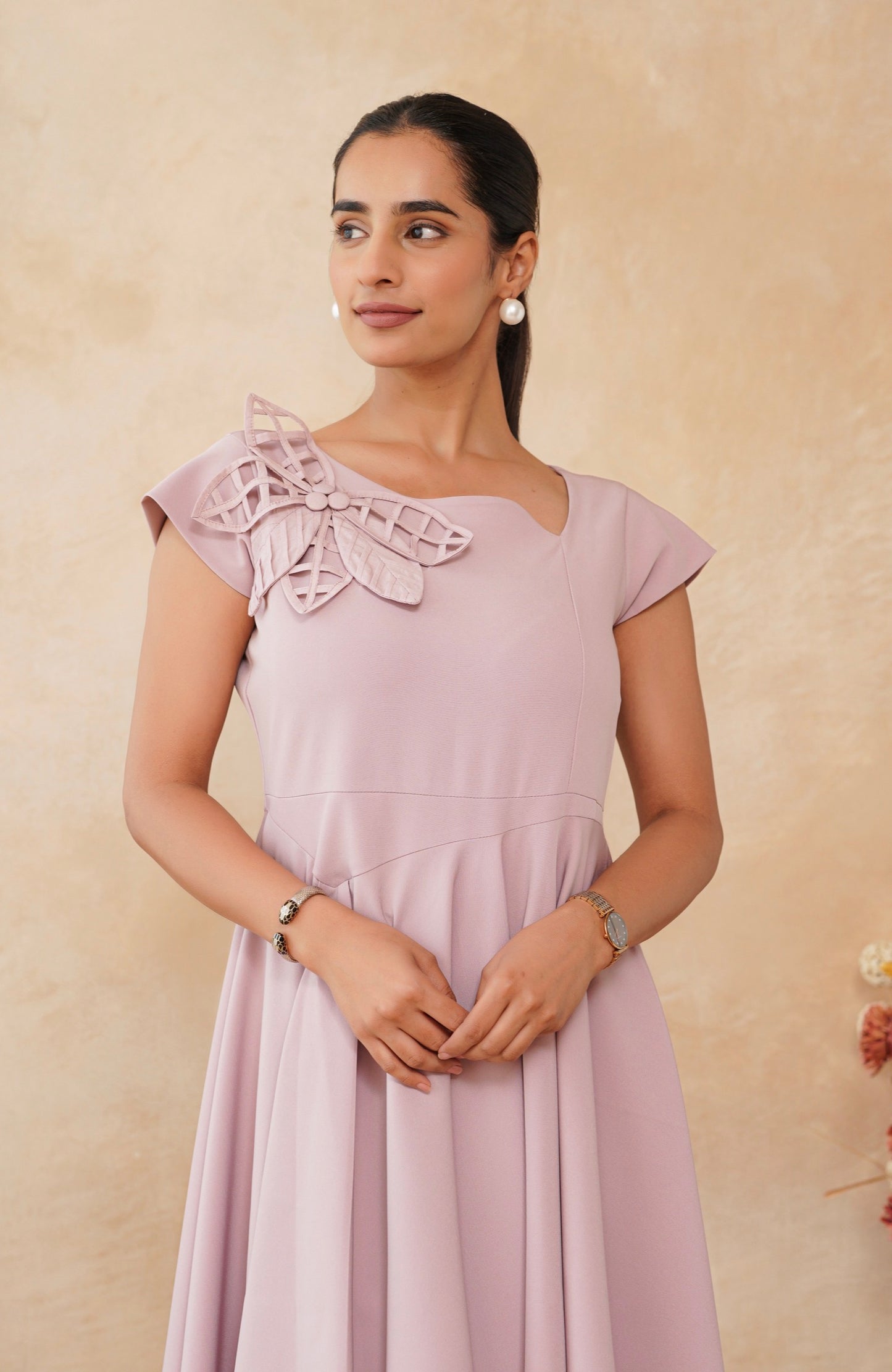 Blush Pink Appliqué Flare Dress
