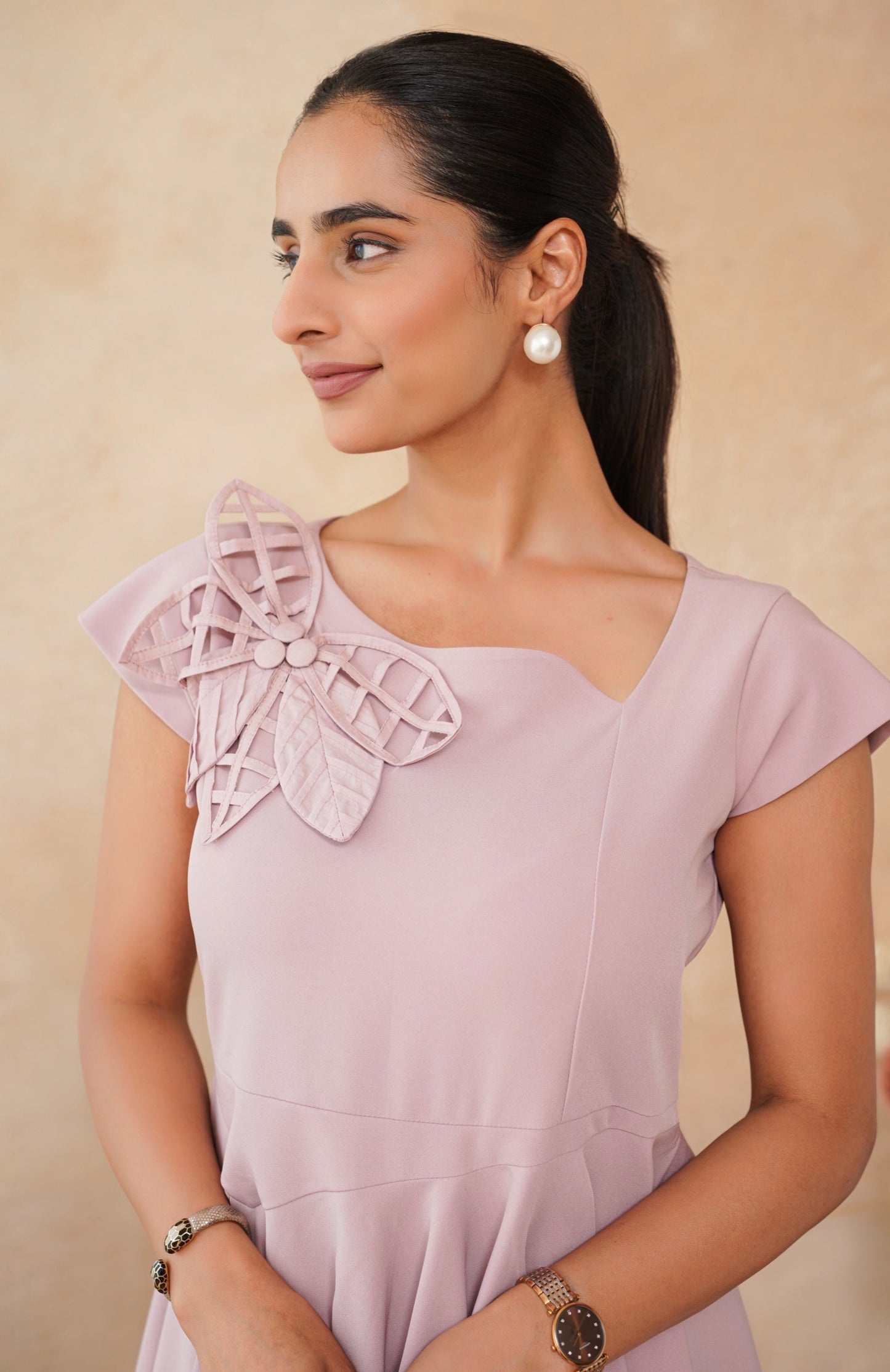 Blush Pink Appliqué Flare Dress