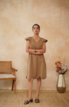 Caramel Scallop Hem Shift Dress